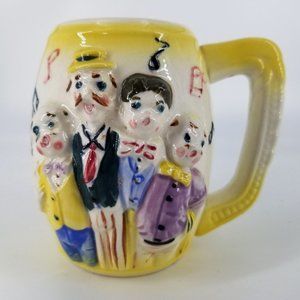 Vint Ceramic Mug Cup Stein Risque Naughty Nude Woman Barbershop Quartet Yellow